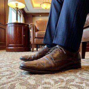 Vintage John Varvatos Mens 13 Brown Leather Oxford Dress Shoes Lace Up Designer